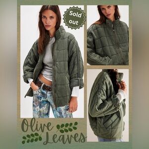 Free People Dolman Quilted Jacket in Olive Leaves